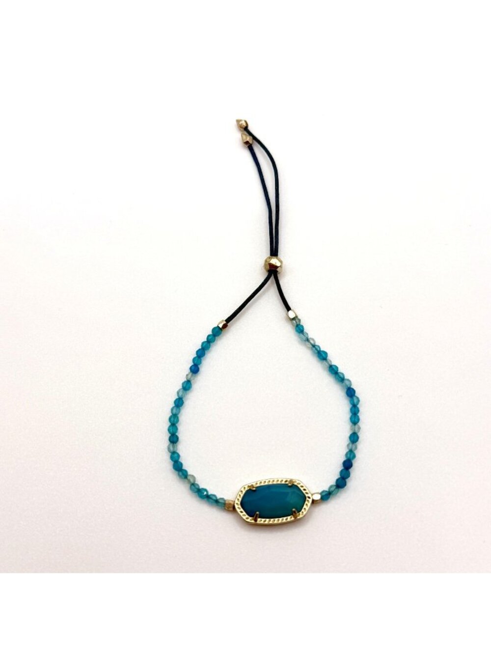 Kendra Scott Blue Beaded Adjustable Bracelet With Gold Oval Stone Accent